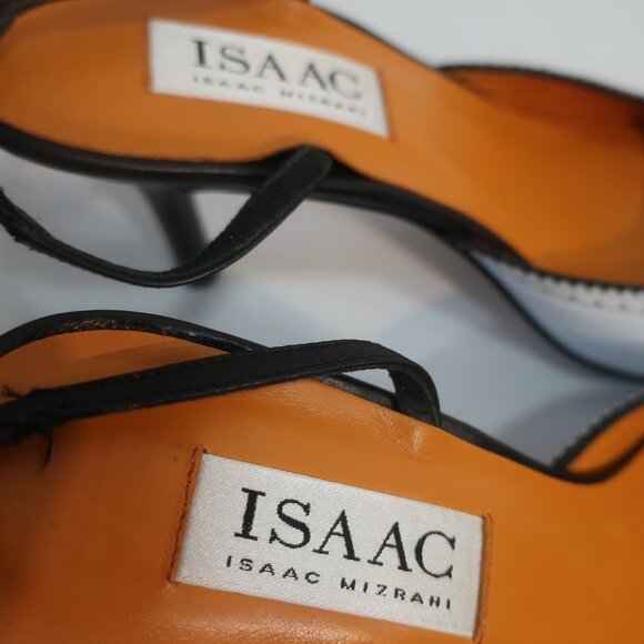 NWOB Womens Isaac Mizrahi Black White Leather Slingback Pumps Heels 8 - Picture 5 of 8